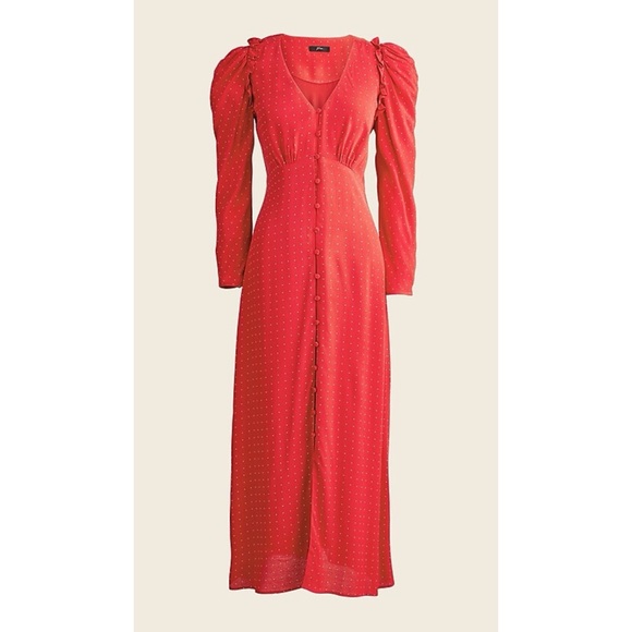 J. Crew Drapey Puff-Sleeve Dress in Pin Dot Red Size 16 - Picture 1 of 11